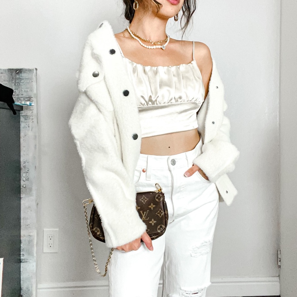 NWT Tahari Fuzz Fur Cream Jacket